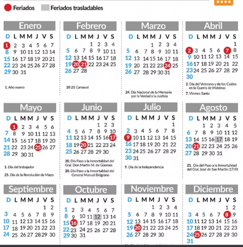Calendario de feriados